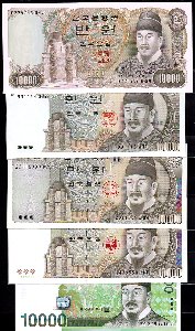 한국은행 만원권세트 10000원세트(2,3,4,5,6차-나만원,다만원,라만원,마만원,바만원)5매 완전미사용